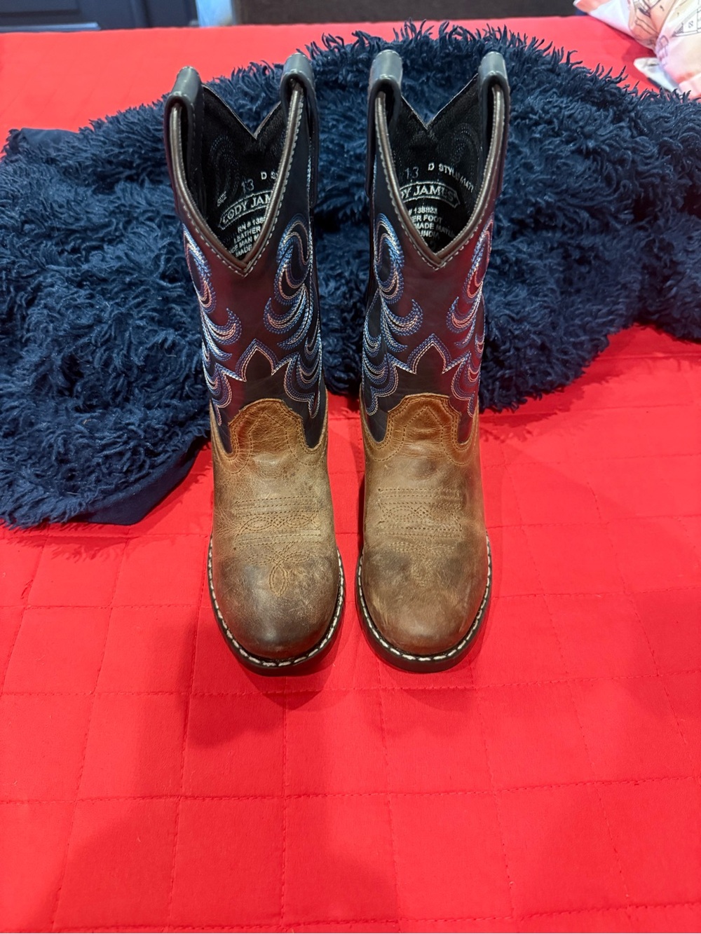 Kids Western Pull-On Boots in Brown and Navy